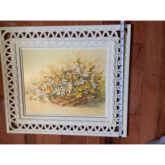 1977 Homco DART Molded Plastic Wall Art Basket of Daisies by Carpenter 21x18 - Picture 8 of 16